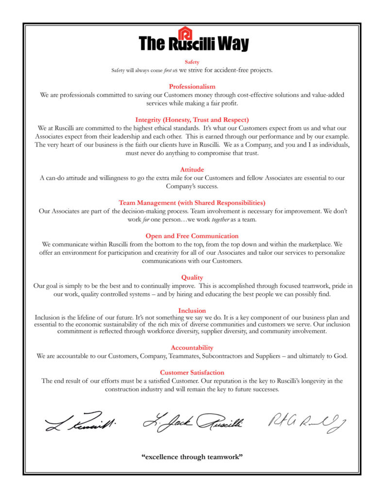 The Ruscilli Way - Core Values 2025